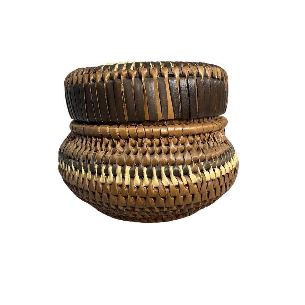 Indonesian Coiled Rattan Lidded Basket